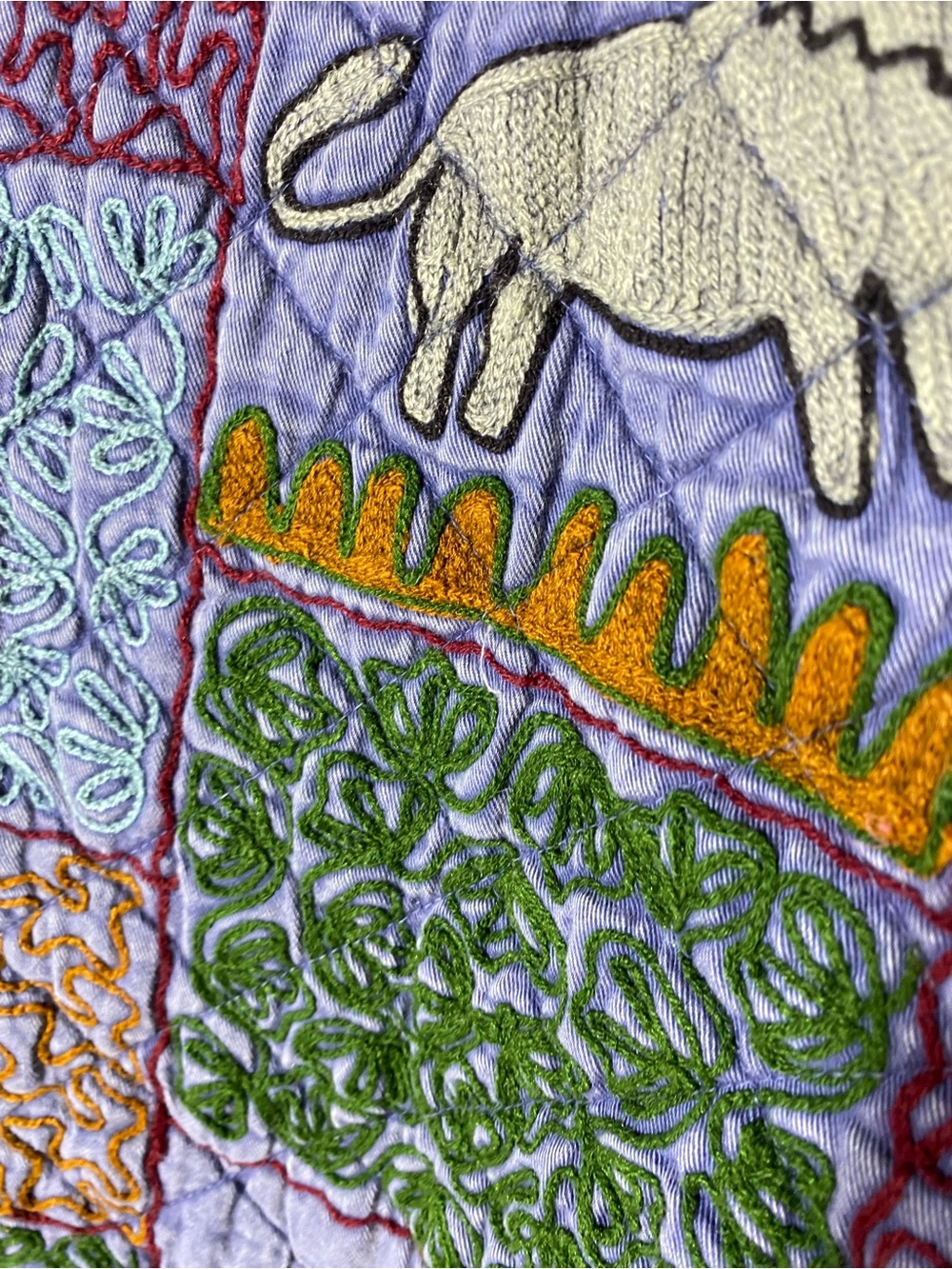 Vintage 90s Kantha Quilt Jacket Patchwork Boho Folk Art Embroidered Animals M - Picture 7 of 16